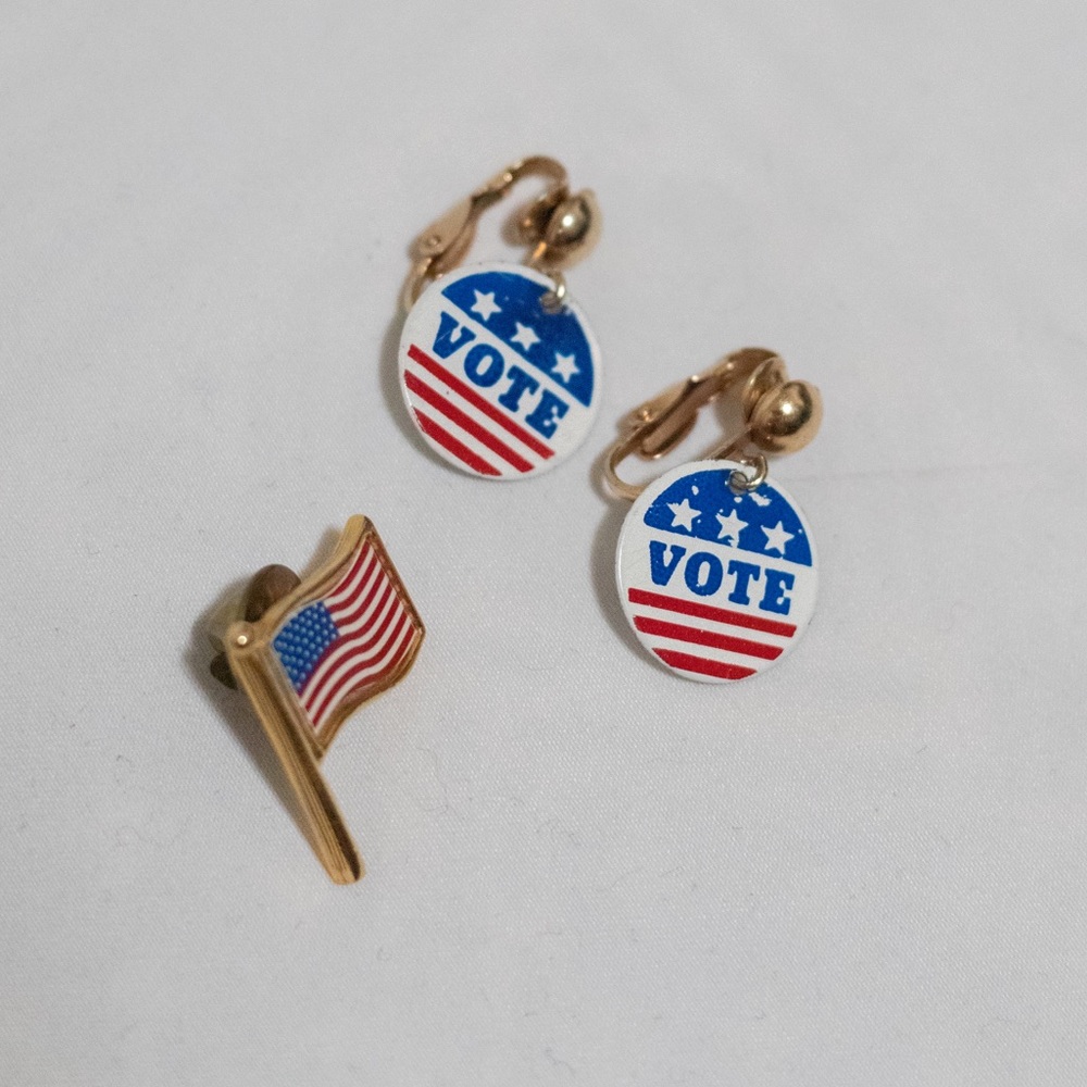 Vote Vintage Clip-On Earrings and Pin